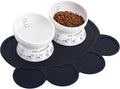 Ceramic Raised Cat Bowls | Tilted Elevated Bowl for Food and Water | Small Dog Bowl With Anti-Slip Silicone Pet Food Mat | 2 Pack Black Set