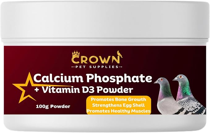 Calcium with Vitamin D3 Powder Supplement for Pigeons – Supports Strong Bones, Healthy Eggs, and Feather Development – Easy-to-Mix Formula for Racing, Breeding, and Young Birds 100G