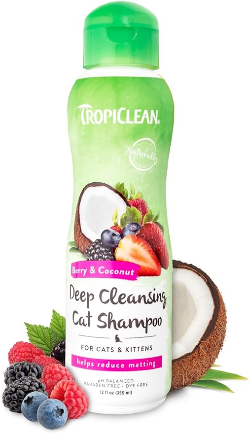 TropiClean Deodorizing Cat Shampoo for Smelly Pets, Long Lasting Odor Control, Kitten Safe, Made in The USA, Berry Scent, 12oz.