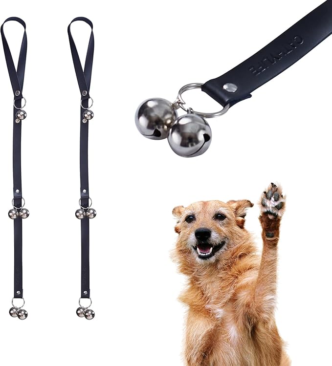 Leather Dog Doorbells for Door Knob, Adjustable Brass Potty Training Bells for Puppy to Go Outside, Easy Dog Door Bell for Potty Training