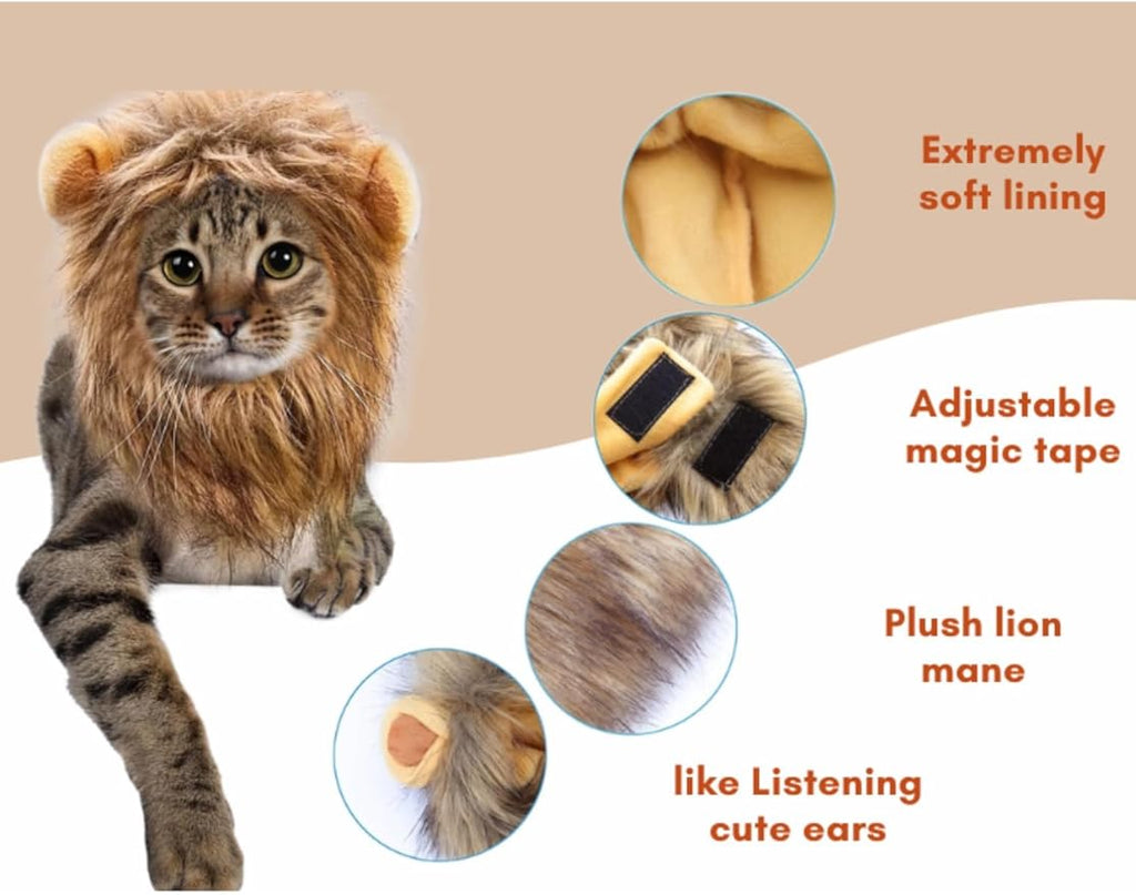5 Pcs Cat Costume Hats – Cute Lion Mane & Bunny Ears Headwear for Cats,Kitten Puppy Party Easter Costume Accessory Headwear(Lion,Bunny,Frog,Sunflower,Bear)