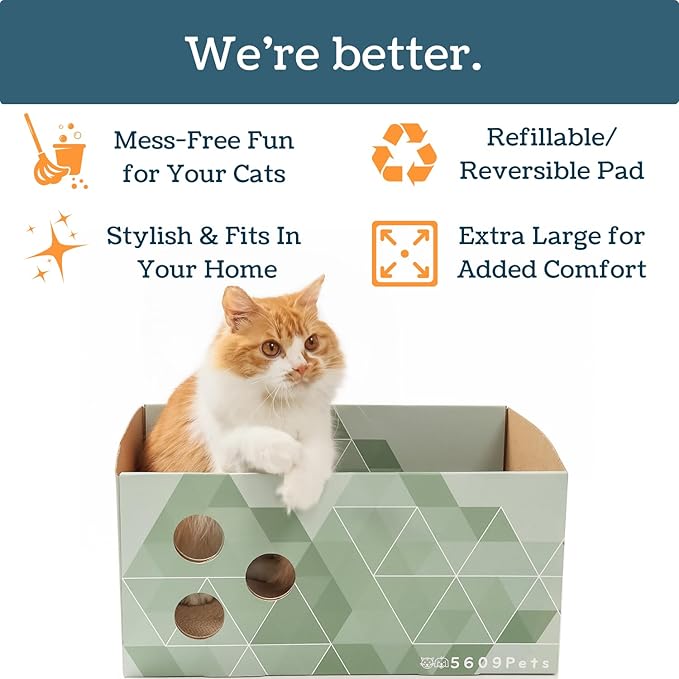Extra Large Cardboard Cat Scratcher with Refillable Double-Sided Scratch Pad, No‑Mess Cat Scratching Box for Indoor Cats