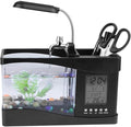 Small Divided Fish Multifunctional USB Rechargeable Mini Fish Aquarium with Clock Function LED Light(Black)