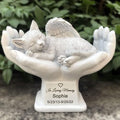 Personalized Cat Pet Grave Markers Memorial Angel Statue Stone with in God's Hands, Cat Pet Headstone Garden Stone，in Loving Memory of A Pet Lost Gift, 7 Inch(H)