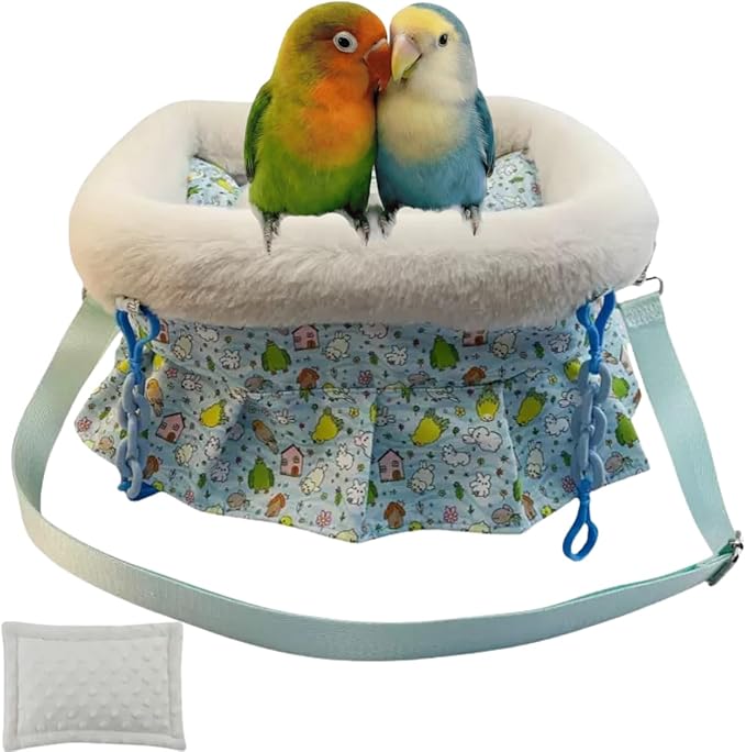2 in 1 Warm Bird Carrier Bag, Bird Hammock Bed for Cage, Winter Travel Bag, Portable Parrot Outing Bag for Lovebird, Budgie, Conure, Quaker, Small Medium Birds (Blue,Small)