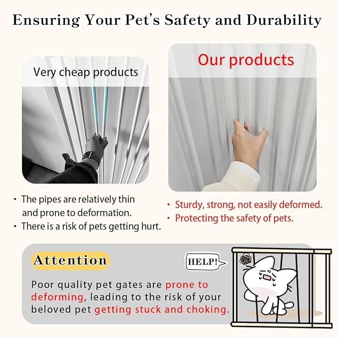 Lumizone Extra Tall Cat Gate 61.02" High Pressure Mounted Extra Wide 2025 New (17 Sizes) 1.37" Gap No Drilling Auto-Close One-Handed Operation Tall Pet Gate for Dogs(White, 61.02" H x 34.25"-38.38" W)