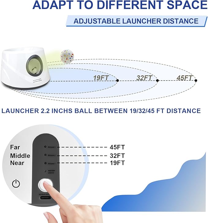 SOCO Automatic Ball Launcher for Dogs with Random Mode, 3 Settings to 45FT, Rechargeable Small Dog Ball Thrower with 4 2.2" ETPU Tennis Balls for Small Medium Breeds