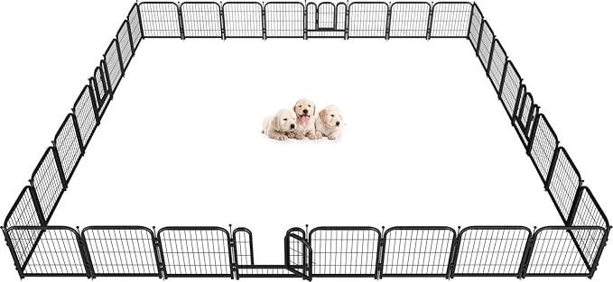 Metal Dog Playpen, 24 Inch Height 32 Panels, Ideal Dog Fence for Large/Medium/Small Dogs Indoor & Outdoor Bliss, Perfect Dog Pen for Camping, Yard, and RV | Black-Silver