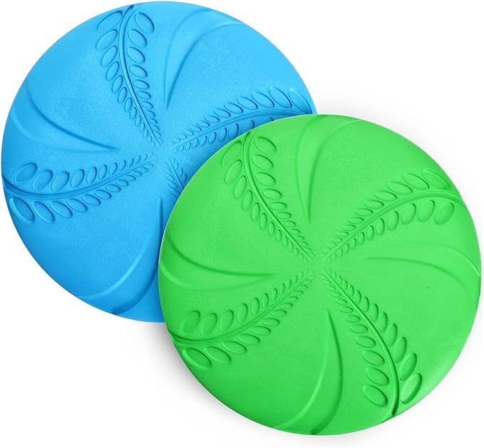 Nobleza Dog Flying Disc 2 Pack，8 in Flexible Floatable Dog Disc Toy for Long-Distance Flies and Floats， Lightweight Soft Flying Discs Toy for Small Medium Large Dogs to Fetch & Catch， Blue & Green