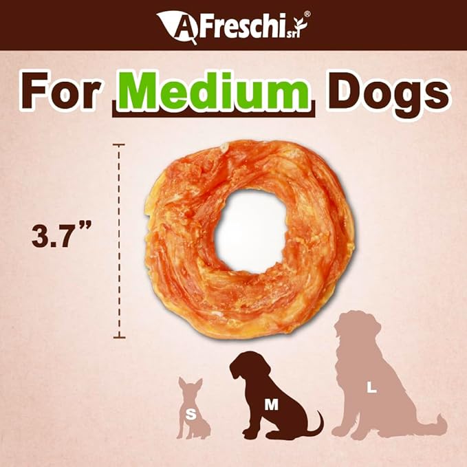 A Freschi srl Turkey Tendons for Dogs, USA-Sourced, Healthy Dog Treats, Rawhide-Free Puppy Chews, Long Lasting, All Natural, Hypoallergenic Dog Treats for Medium Breeds, 3 Count Pack Ring (M)
