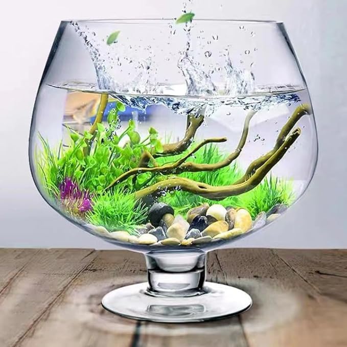Elegant Glass Fish Bowl: Multi-Functional Betta Fish Tank, Desktop Goldfish Aquarium - Clear Glass Vase for Home Office Decor, 7.47 Inch