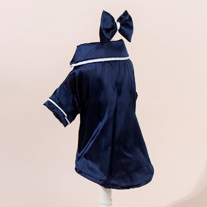 Cat Puppy Costume Elegant Satin Pajamas with Bow Headband 2PCs Set Pet Sleepwear Cute Pet Outfit Cosplay Partywear Photoshoots (Blue Set,Small)