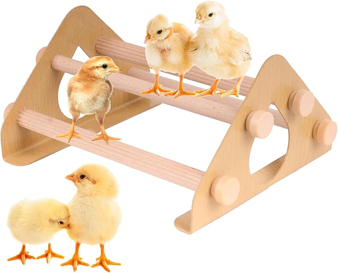 Baby Chick Perch, Durable Metal Stand with Natural Wooden Roosting Bars for coop and brooder, Training Chicken Roosting Perches for Mini Baby Chicks, Easy to Assemble, Fun Toys