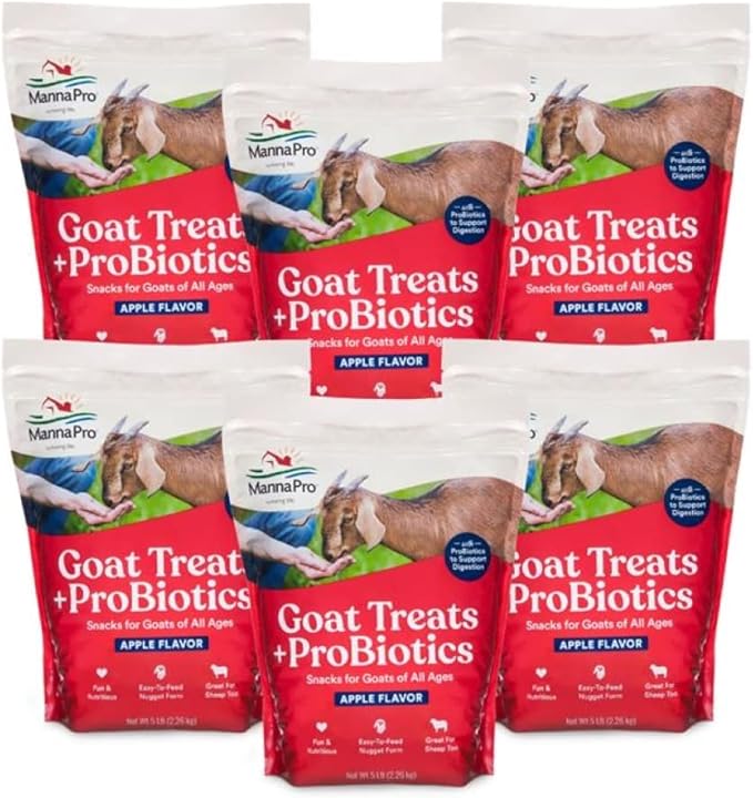 Manna Pro Apple Probiotic Goat Treat, Daily Goat Treats, Treat for Goats and Sheep, Easy to Feed, Enriched with Vitamins, Minerals and Essential Probiotics, Pack of 6, 30lbs