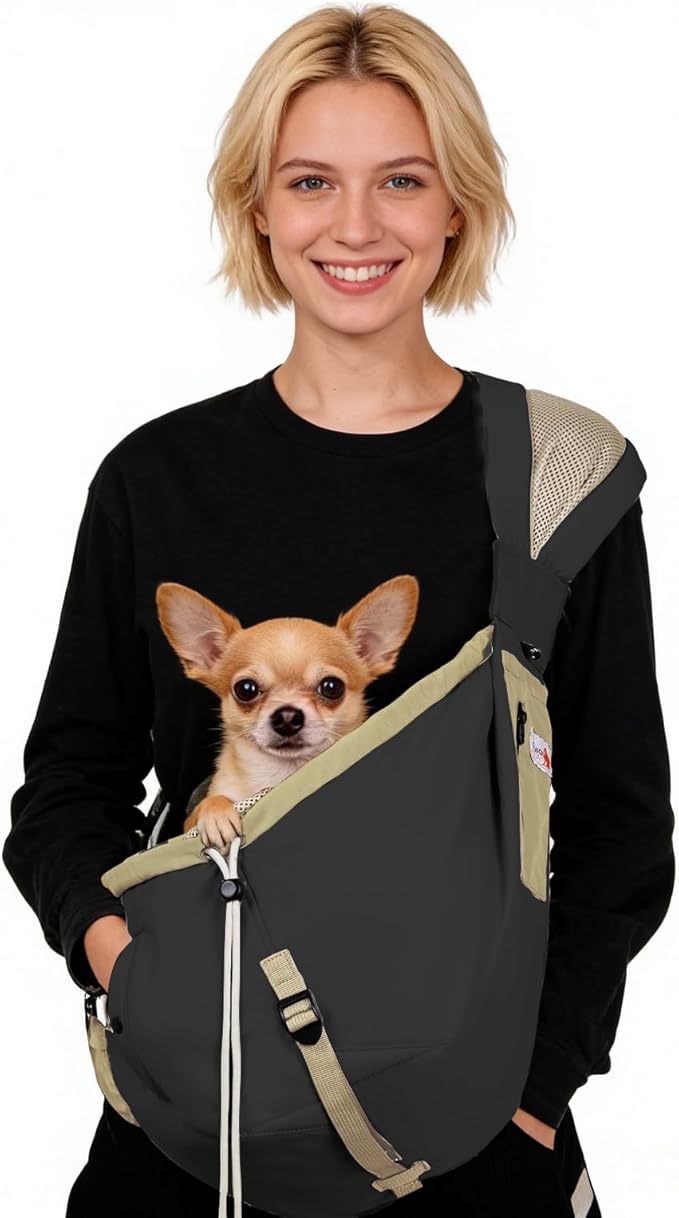 Dog Carrier Sling,Dog Carriers for Small Dogs & Cats Under 20 lbs,Puppy Carrying Backpack Pet Purse with Pockets,Adjustable Shoulder Strap,Hands Free for Travel (Black)
