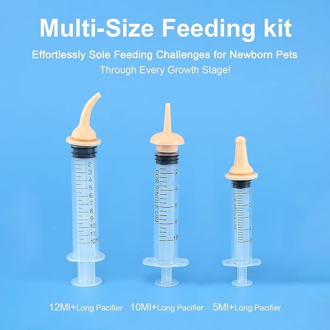 Kitten Puppy Nursing Bottle Set with Nipples, BPA Free Formula Dispenser, Feeding Syringe for Newborn Baby Animals