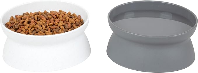 Kitty City Elevated Cat Bowls (Set of 2), Whisker-Friendly Raised Cat Food & Water Dishes, Modern Pedestal Design, Dishwasher Safe, 10.8 oz Each – White & Gray