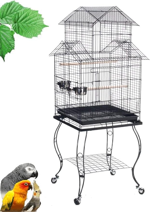 20-Inch Pagoda Roof Top Parrot Lovebird Cockatiel Cockatiels Parakeets Home House Cage with Removable Rolling Stand