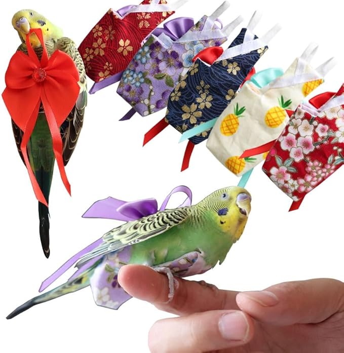 6pcs Bow Bird Diaper Set, Soft Reusable Flight Suit Clothing for Parrots Budgies Cockatiels — Cleaner Indoor Bonding & Training(M)