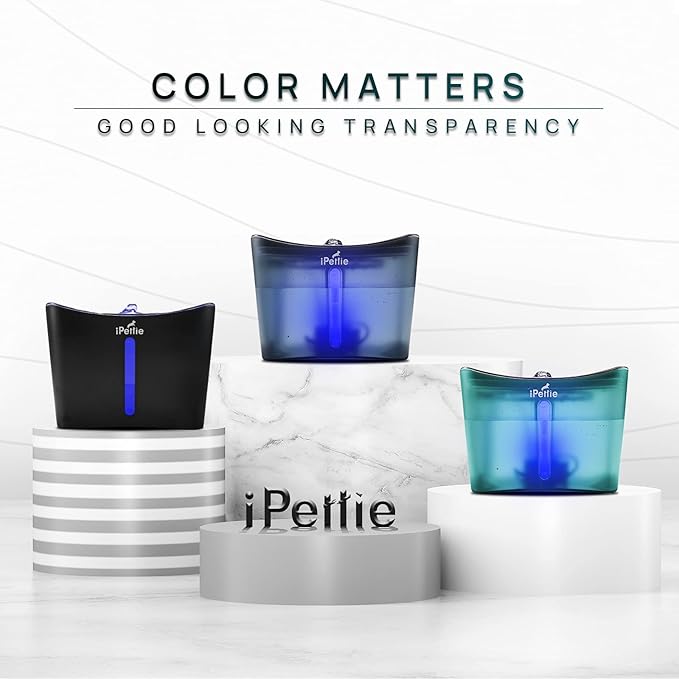 iPettie Kamino Cat Water Fountain, 101oz/3L, Ultra-Quiet Filtered Water Purifier, Automatic Waterer Dispenser with LED & Water Level Window, Auto Power Off USB Pump & Dual Filters for Pets, Black