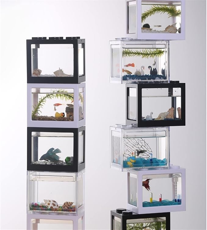 Fish Tabk Small Fish Tank Reptile Pet Superimposed Aquarium Creative Fish Tank Landscape Office Home Decoration Ecological Landscape Cool Fish Tank(Black)