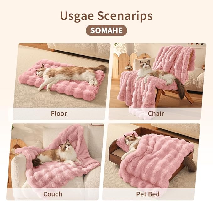 Self-Warming Cat Blanket, Dual-Side Plush Sherpa Throw with Anti-Static, Snuggle Mat for Kittens & Cats, Cozy Bed Topper for Windowsills & Couches, Machine Washable & Dryable, 21x18 Inch Pink