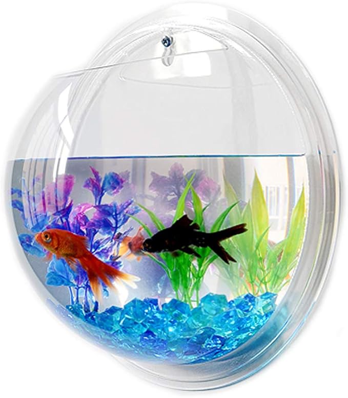 2PCS Wall Hanging Fish Tanks,Clear Acrylic Round Fish Tanks Flower Pot Vase,Hydroponic Air Plant Flower Pot,Acrylic Round Wall Mounted Hanging Fish Bowl Aquarium Tanks(Assorted Color)