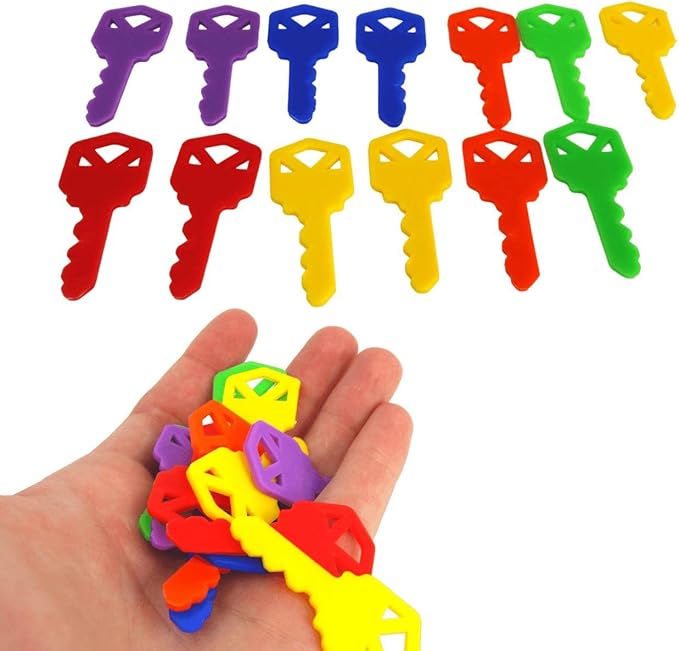 Bonka Bird Toys 2290 Pk12 Plastic Keys for Birds, Non-Toxic Chewable Plastic, Colorful Toy Pack for Parrots, Cockatiels, Budgies, and Small to Medium-Sized Birds, 6 Vibrant Colors