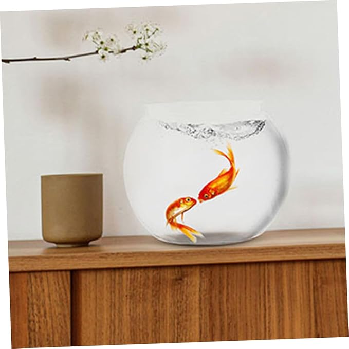 Small Plastic Fish Bowls 2pcs, Round Desktop Aquarium Tanks, Shatterproof Office Goldfish Bowls for Home and Living Room Micro Landscape