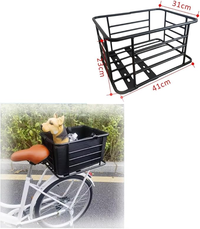 Metal Dog Bike Seat Crate - Rear Bicycle Pet Carrier with Snap-On Lid, Padded Liner, High Walls & Bolted Mount for Bicycle/E-Bike/Motorcycle Racks