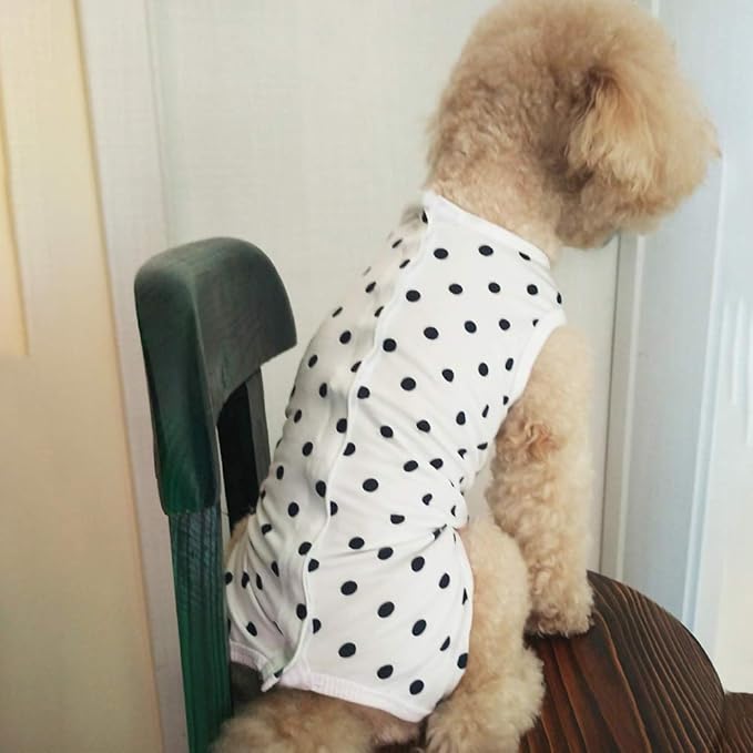 Dog’s Recovery Suit Post Surgery Shirt for Puppy, Wound Protective Clothes for Little Animals(White spot-s)