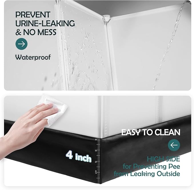 MEEXPAWS Dog Pee Pad Holder Foldable with Dog Litter Box Enclosure High Wall, Puppy Pad Holder Tray Liner Base with DIY Splash Guard, Indoor Dog Potty for Medium to Large Dogs, Leak-Proof, Easy Clean