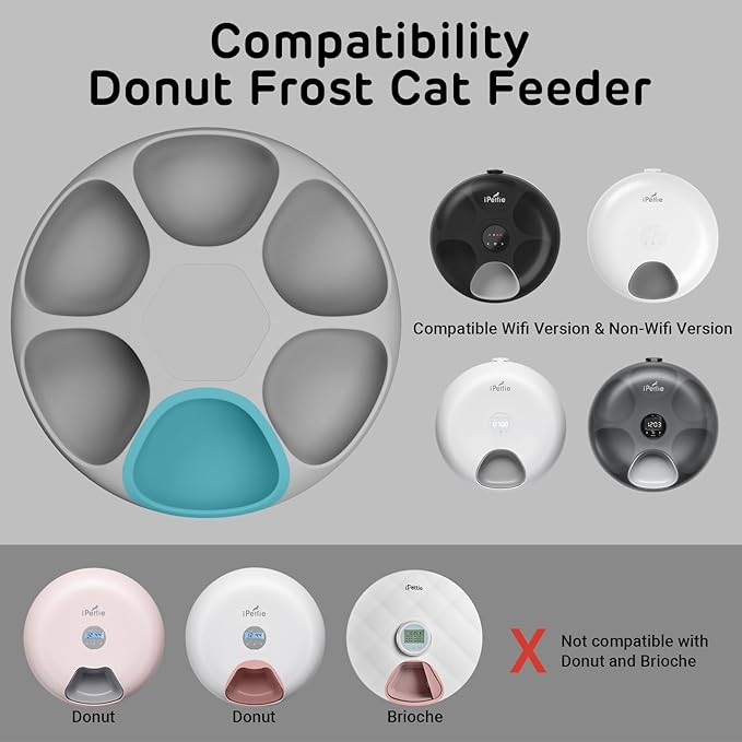 iPettie Replacement Food Tray for Donut Frost Automatic Cat Feeder, 6 Isolated Portions for Wet and Dry Food, BPA-Free, Waterproof