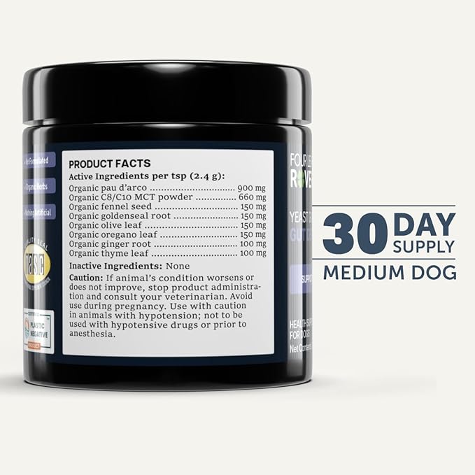 FOUR LEAF ROVER Yeast Guard for Dog Yeast - Veterinarian Formulated - Supports Healthy Skin, Ears & Paws - 100% Natural with Organic Herbs - 30 Day Medium Dog Supply