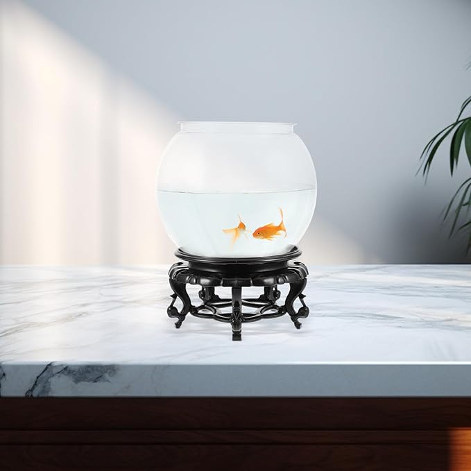 POPETPOP Small Plastic Round Fish Bowl with Base Mini Desktop Fish Breeding Tank Lightweight Aquarium Large 160a Model
