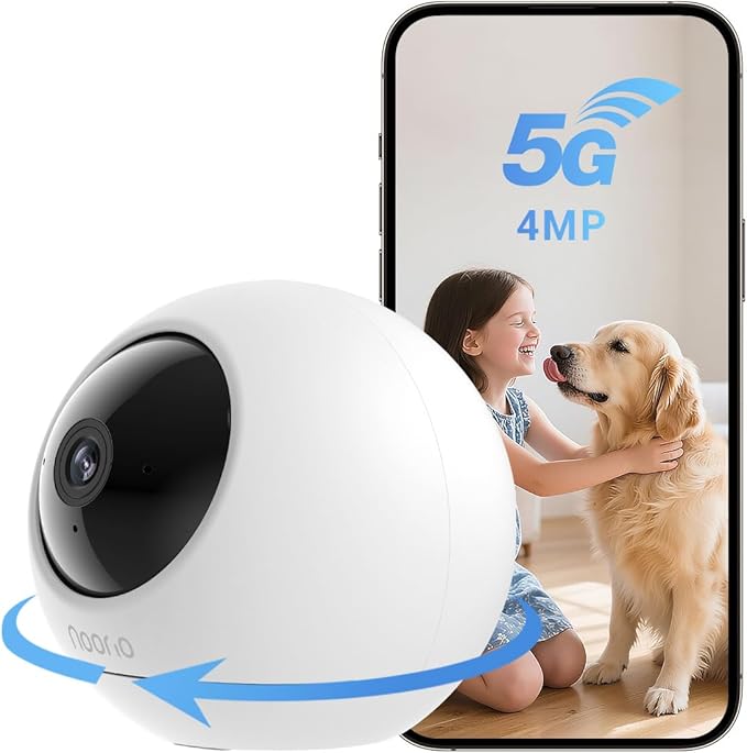 Noorio Security Indoor Camera with 5GHz WiFi, 2K UHD Security Camera, Pet/Dog/Baby Camera with Phone app, Night Vision, Human/Pet Auto Tracking, 360 Pan-Tilt, Works with Homekit, T110