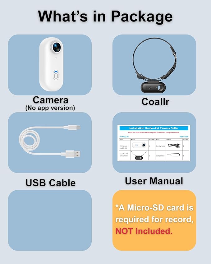 Cat Camera Collar with Phone APP, 1080P HD Video Recording Pet POV Cam for Cats & Small Dogs, XS-Size,Rechargeable Body Camera for Pets with APP Viewing