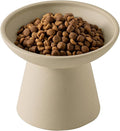 Extra Wide Elevated Ceramic Cat Bowl - 6.2" Shallow Dish for Whisker Fatigue Relief, 5" Height for Easy Feeding, Lead & Cadmium Free, Durable Raised Cat Food Bowls, Pottery Clay (Not Glazed)