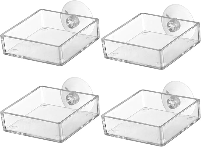 balacoo Aquarium Feeding Plate with Suction Cup Transparent Shrimp Feeder Bowl Adjustable Height Fish Tank Feeder for Freshwater Fish and Shrimp Easy to Clean 2.55 Inch Square