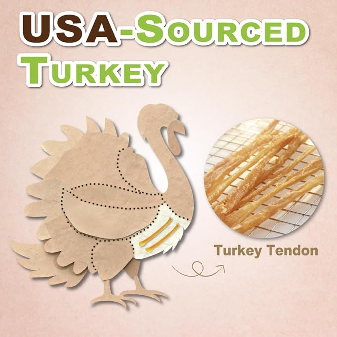 A Freschi srl Turkey Tendons for Dogs, USA-Sourced, Healthy Dog Treats, Rawhide-Free Puppy Chews, Long Lasting, All Natural, Hypoallergenic Dog Treats for Medium Breeds, 10 oz Pack Variety (M)