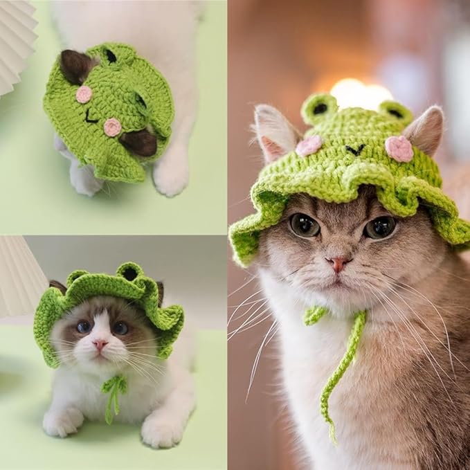 1 PCS Cat Hat Cute Frog Shape Pet Cap Halloween Cat Kitten Halloween Costumes Birthday Hat for Christmas Birthday(M)