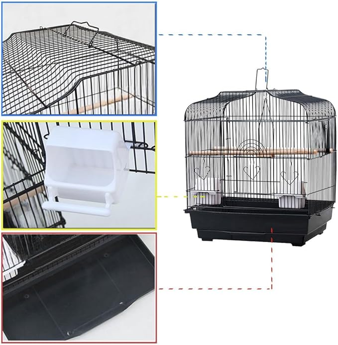 Small Bird Travel Cage,Portable Metal Bird Travel Cage with Handle,with 2 Stands, 2 Feeders and Wooden Perches,Birdcages for Small Parrots Lovebirds Canaries Cockatiels Conures