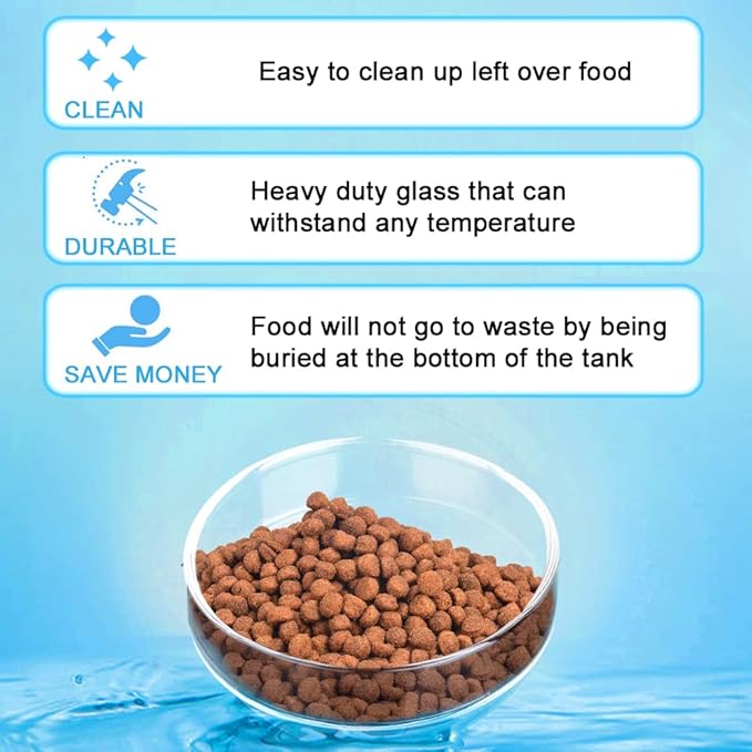 Aquarium Glass Feeder Dish Shrimp Feeding Dish Round Clear Glass Fish Feeder Bowl Fish Tank Food Tray Container Prevent Food Spilling, 60mm