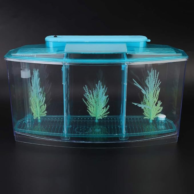 Aquarium Isolation Box Acrylic Breeding Hatchery Small Fishes Incubator Mini Fish Tank LED Acrylic Three Divisions Breeding Isolation Box for Small Fishes(Blue)