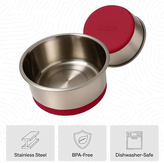 GORILLA GRIP Dog Bowls, Holds 1 Cup Each (8 fl oz), Heavy Duty Stainless Steel Food and Water Bowl for Feeding Dogs and Cats, Dishwasher Safe, Rust Resistant Metal, BPA Free Rubber Base, Set of 2 Red