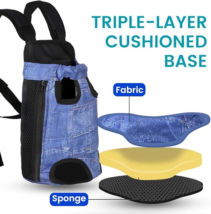 Dog Backpack Carrier, Front Pocket for Essentials, Pet Sling Front Backpacks for Small Medium Dogs 7-11 Lbs, Legs Out, Adjustable Wearable Puppy Chest Travel Bag, Easy-Fit for Hiking/Walking/Camping