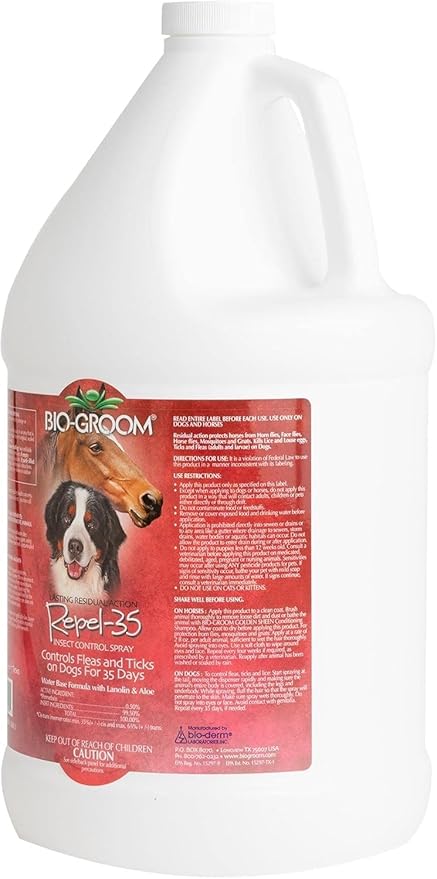 Bio-Groom Repel-35 Flea & Tick Dog Spray - Flea and Tick Prevention Treatment for Dogs, Cruelty-Free, Made in USA, Natural Repellent, Fly Spray for Horses - 1 Gallon