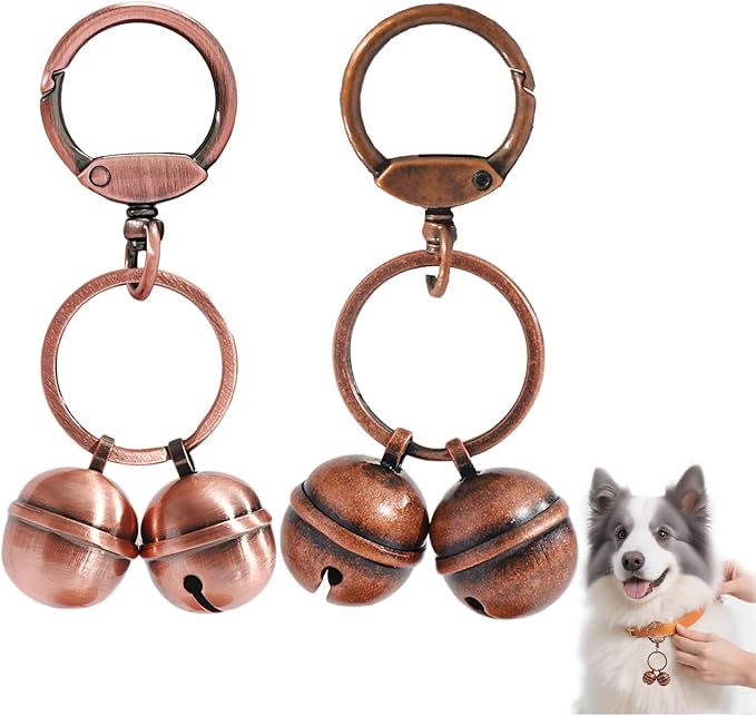 Copper Dog Bells for Collars with Quick-Release Clasp - Audible Safety Trackers for Medium to Large Dogs, Outdoor Collar Accessories(Glossy Copper+Copper, 2-Pack)