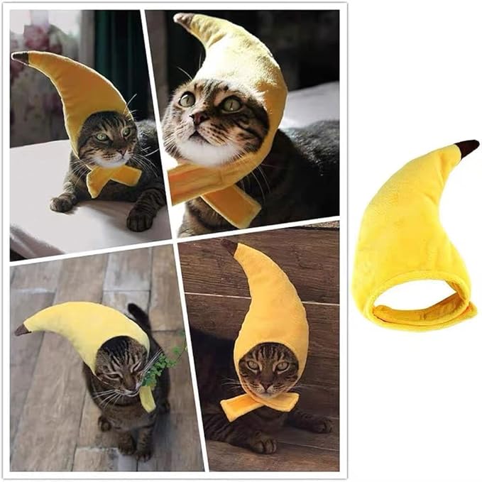Cute Cat Hats 3-Pack - Banana Frog Pink Bear Costume Set for Kittens, Soft Breathable Dress Up Party Photo Props Accessories for Cats