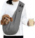 Dog Sling Carrier for Small Dogs up to 15 lbs - Hands Free Puppy Sling (Size M) - Ergonomic Padded Strap & Safety Hook Based on Owner's Bust, Dark Gray
